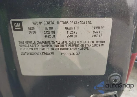 2008 Chevrolet Impala Ls from USA, damaged, VIN 2G1WB58N781343236